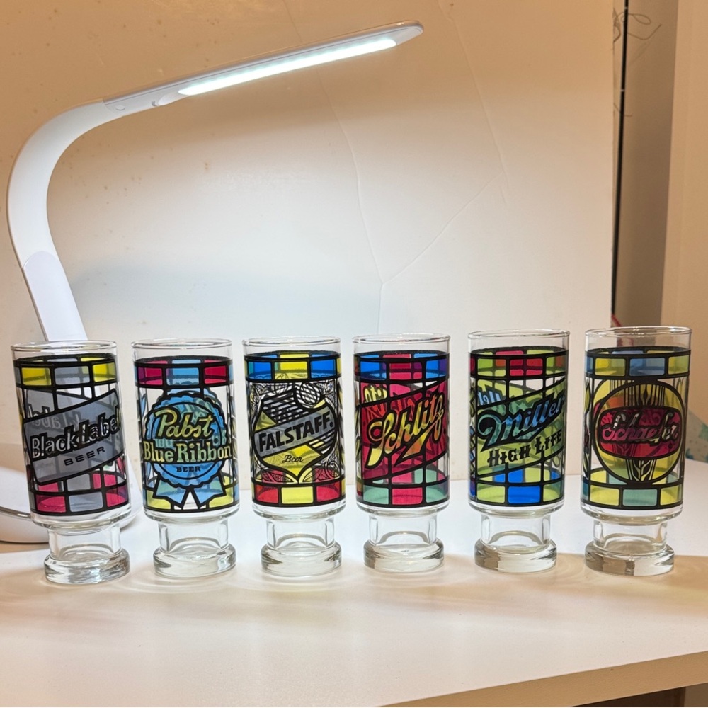 Stained Glass Style Beer Glass Pair
